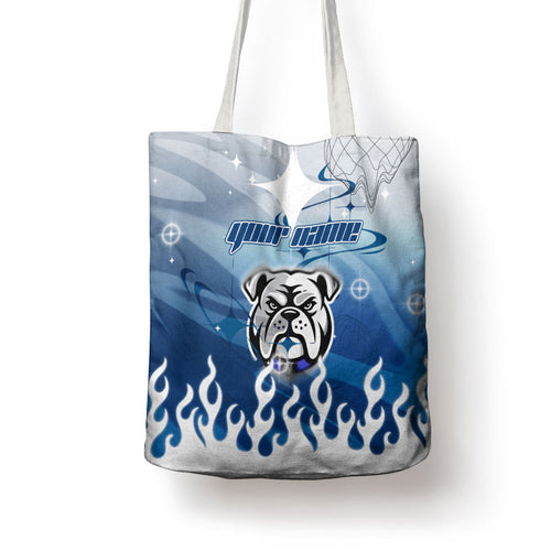 Personalized Canterbury Bankstown Bulldogs Tote Bag Y2K Grunge Aesthetic With Cyber Flames and Starburst Graphics