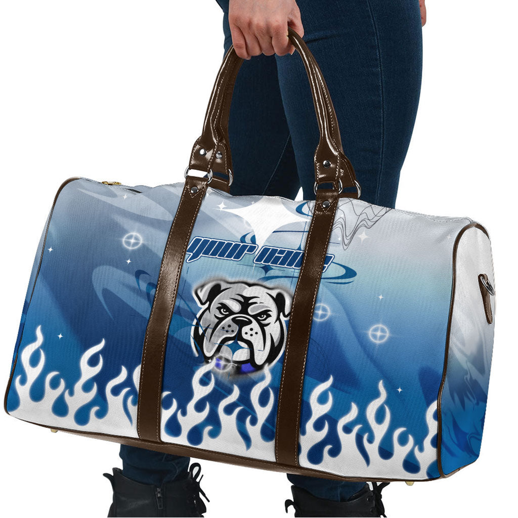 Personalized Canterbury Bankstown Bulldogs Travel Bag Y2K Grunge Aesthetic With Cyber Flames and Starburst Graphics