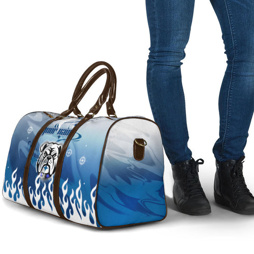 Personalized Canterbury Bankstown Bulldogs Travel Bag Y2K Grunge Aesthetic With Cyber Flames and Starburst Graphics