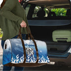 Personalized Canterbury Bankstown Bulldogs Travel Bag Y2K Grunge Aesthetic With Cyber Flames and Starburst Graphics