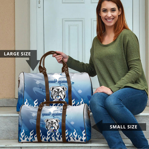 Personalized Canterbury Bankstown Bulldogs Travel Bag Y2K Grunge Aesthetic With Cyber Flames and Starburst Graphics