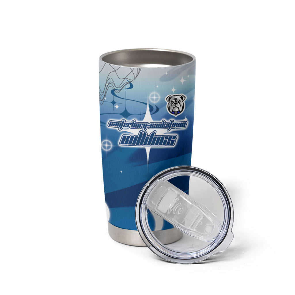 Personalized Canterbury Bankstown Bulldogs Tumbler Cup Y2K Grunge Aesthetic With Cyber Flames and Starburst Graphics