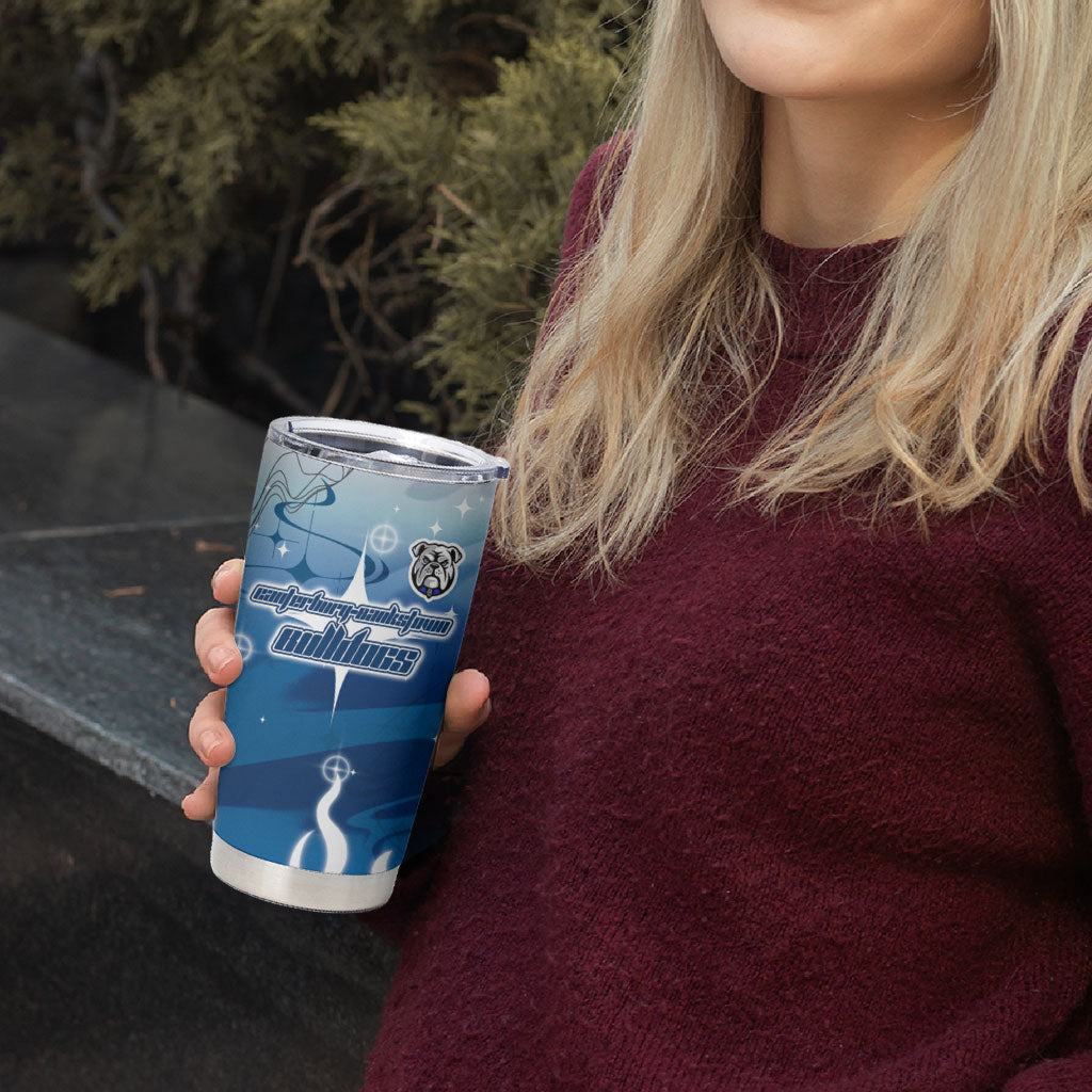 Personalized Canterbury Bankstown Bulldogs Tumbler Cup Y2K Grunge Aesthetic With Cyber Flames and Starburst Graphics