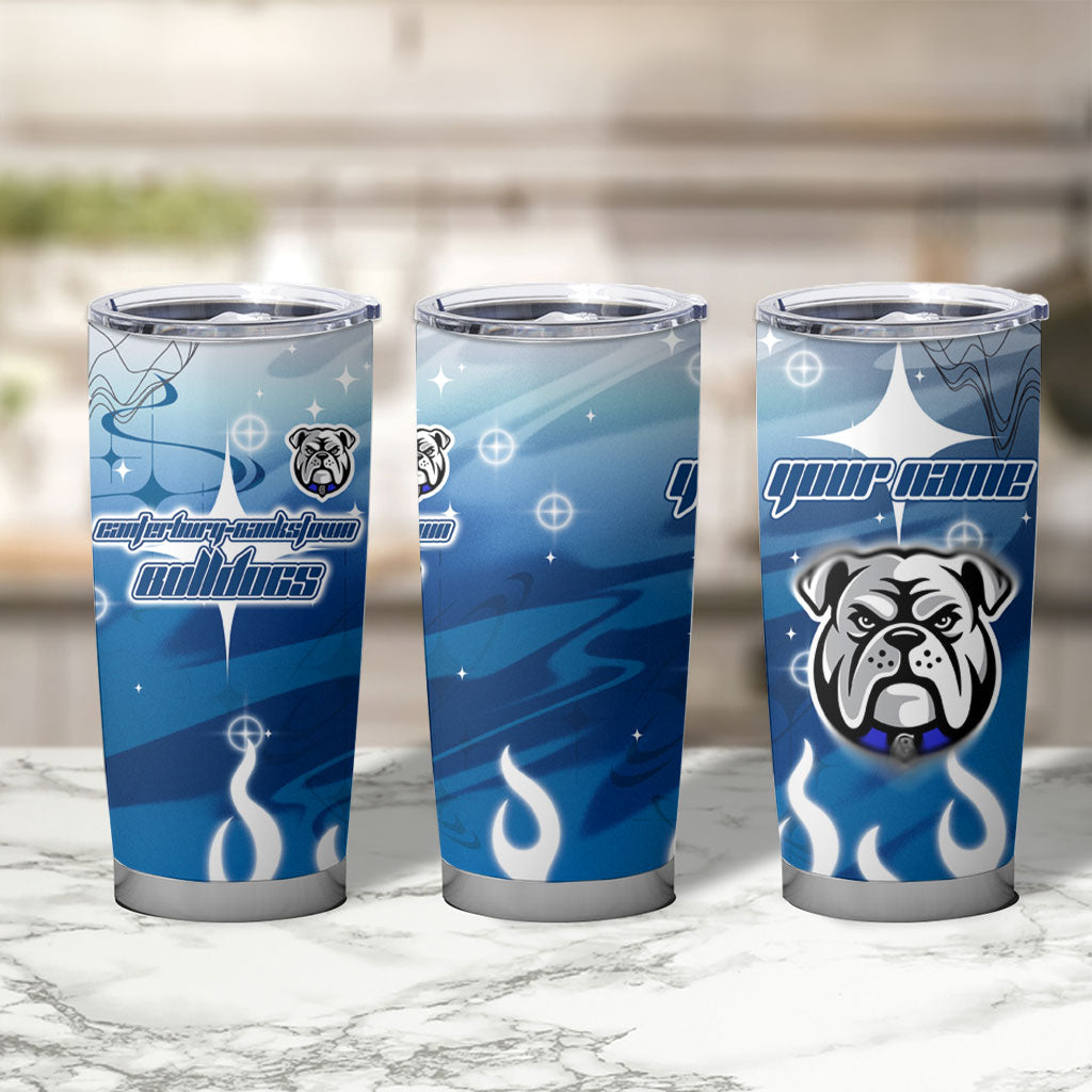 Personalized Canterbury Bankstown Bulldogs Tumbler Cup Y2K Grunge Aesthetic With Cyber Flames and Starburst Graphics