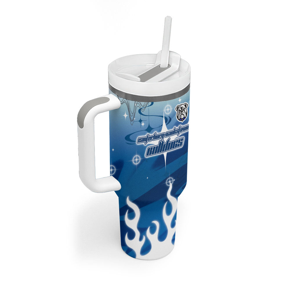 Personalized Canterbury Bankstown Bulldogs Tumbler With Handle Y2K Grunge Aesthetic With Cyber Flames and Starburst Graphics