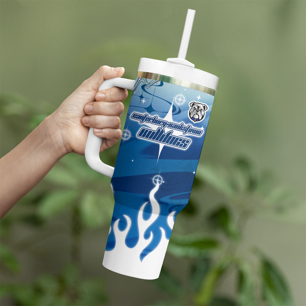Personalized Canterbury Bankstown Bulldogs Tumbler With Handle Y2K Grunge Aesthetic With Cyber Flames and Starburst Graphics