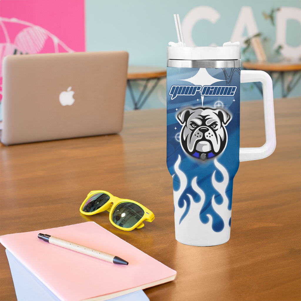 Personalized Canterbury Bankstown Bulldogs Tumbler With Handle Y2K Grunge Aesthetic With Cyber Flames and Starburst Graphics