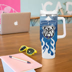 Personalized Canterbury Bankstown Bulldogs Tumbler With Handle Y2K Grunge Aesthetic With Cyber Flames and Starburst Graphics