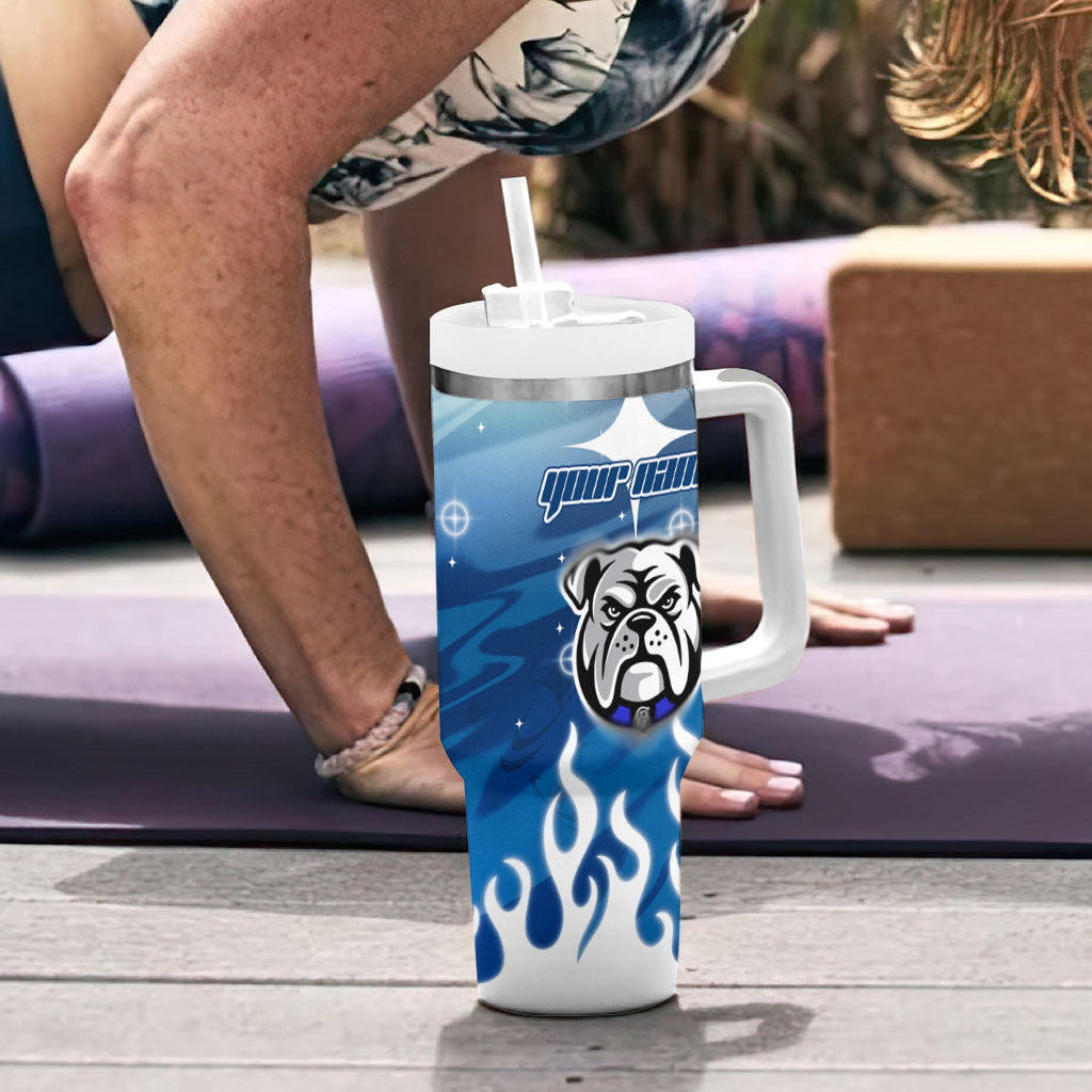 Personalized Canterbury Bankstown Bulldogs Tumbler With Handle Y2K Grunge Aesthetic With Cyber Flames and Starburst Graphics