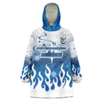 Personalized Canterbury Bankstown Bulldogs Wearable Blanket Hoodie Y2K Grunge Aesthetic With Cyber Flames and Starburst Graphics