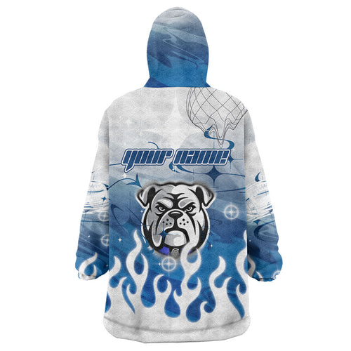 Personalized Canterbury Bankstown Bulldogs Wearable Blanket Hoodie Y2K Grunge Aesthetic With Cyber Flames and Starburst Graphics