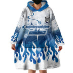 Personalized Canterbury Bankstown Bulldogs Wearable Blanket Hoodie Y2K Grunge Aesthetic With Cyber Flames and Starburst Graphics