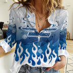 Personalized Canterbury Bankstown Bulldogs Women Casual Shirt Y2K Grunge Aesthetic With Cyber Flames and Starburst Graphics