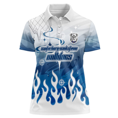 Personalized Canterbury Bankstown Bulldogs Women Polo Shirt Y2K Grunge Aesthetic With Cyber Flames and Starburst Graphics