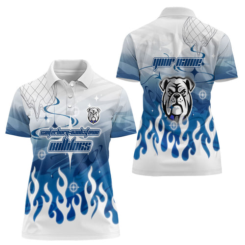 Personalized Canterbury Bankstown Bulldogs Women Polo Shirt Y2K Grunge Aesthetic With Cyber Flames and Starburst Graphics