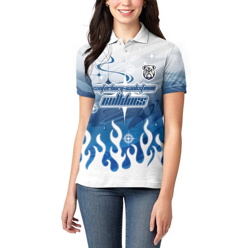 Personalized Canterbury Bankstown Bulldogs Women Polo Shirt Y2K Grunge Aesthetic With Cyber Flames and Starburst Graphics