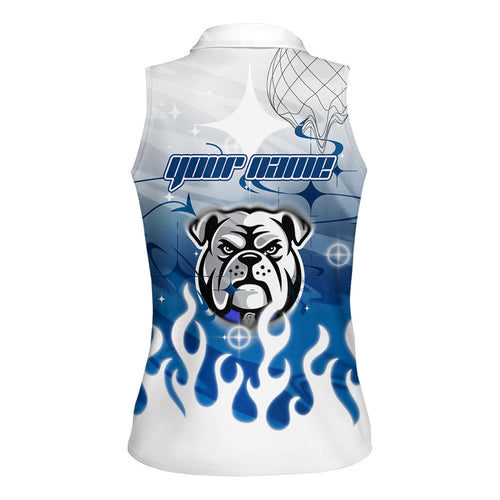 Personalized Canterbury Bankstown Bulldogs Women Sleeveless Polo Shirt Y2K Grunge Aesthetic With Cyber Flames and Starburst Graphics