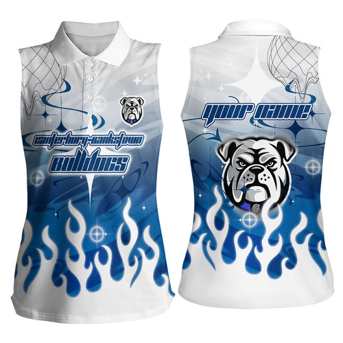 Personalized Canterbury Bankstown Bulldogs Women Sleeveless Polo Shirt Y2K Grunge Aesthetic With Cyber Flames and Starburst Graphics