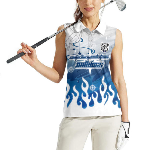Personalized Canterbury Bankstown Bulldogs Women Sleeveless Polo Shirt Y2K Grunge Aesthetic With Cyber Flames and Starburst Graphics
