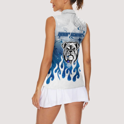 Personalized Canterbury Bankstown Bulldogs Women Sleeveless Polo Shirt Y2K Grunge Aesthetic With Cyber Flames and Starburst Graphics