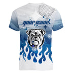 Personalized Canterbury Bankstown Bulldogs Women V-Neck T-Shirt Y2K Grunge Aesthetic With Cyber Flames and Starburst Graphics