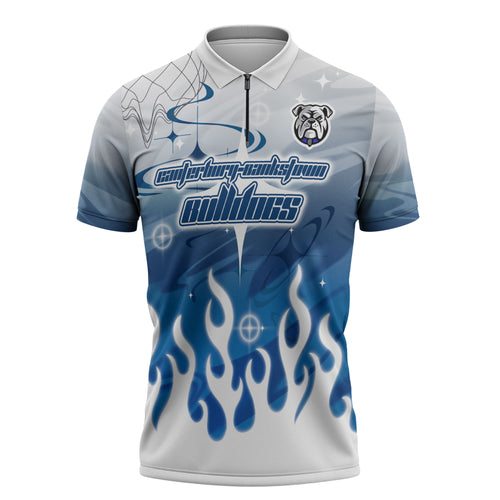 Personalized Canterbury Bankstown Bulldogs Zipper Polo Shirt Y2K Grunge Aesthetic With Cyber Flames and Starburst Graphics