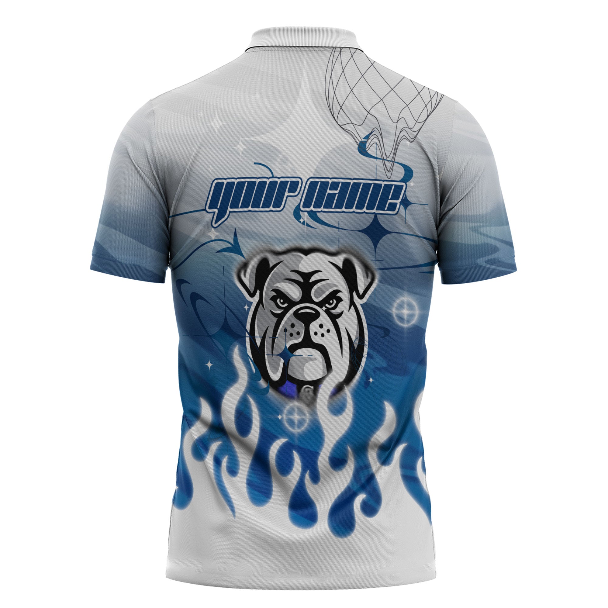 Personalized Canterbury Bankstown Bulldogs Zipper Polo Shirt Y2K Grunge Aesthetic With Cyber Flames and Starburst Graphics