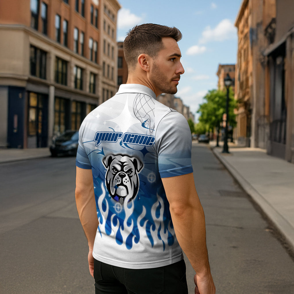 Personalized Canterbury Bankstown Bulldogs Zipper Polo Shirt Y2K Grunge Aesthetic With Cyber Flames and Starburst Graphics