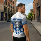 Personalized Canterbury Bankstown Bulldogs Zipper Polo Shirt Y2K Grunge Aesthetic With Cyber Flames and Starburst Graphics