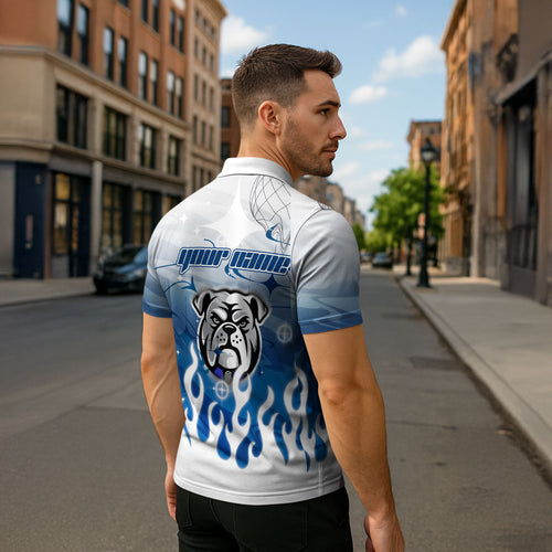Personalized Canterbury Bankstown Bulldogs Zipper Polo Shirt Y2K Grunge Aesthetic With Cyber Flames and Starburst Graphics