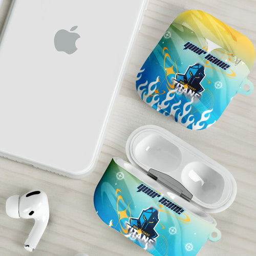 Personalized Gold Coast Titans AirPods Case Y2K Grunge Aesthetic With Cyber Flames and Starburst Graphics