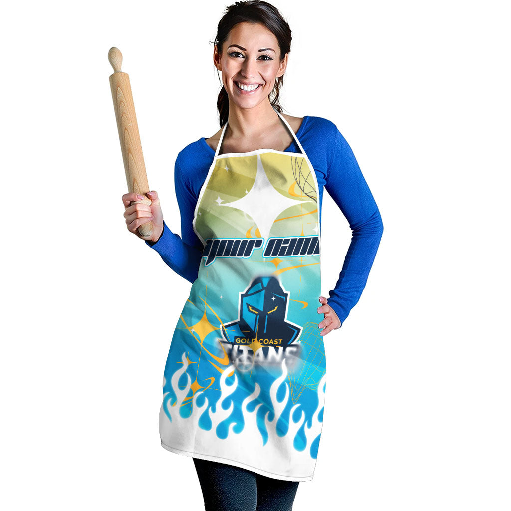 Personalized Gold Coast Titans Apron Y2K Grunge Aesthetic With Cyber Flames and Starburst Graphics