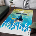 Personalized Gold Coast Titans Area Rug Y2K Grunge Aesthetic With Cyber Flames and Starburst Graphics