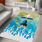 Personalized Gold Coast Titans Area Rug Y2K Grunge Aesthetic With Cyber Flames and Starburst Graphics