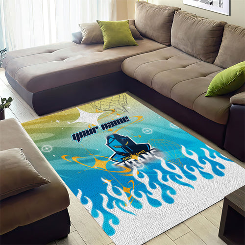 Personalized Gold Coast Titans Area Rug Y2K Grunge Aesthetic With Cyber Flames and Starburst Graphics
