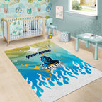 Personalized Gold Coast Titans Area Rug Y2K Grunge Aesthetic With Cyber Flames and Starburst Graphics