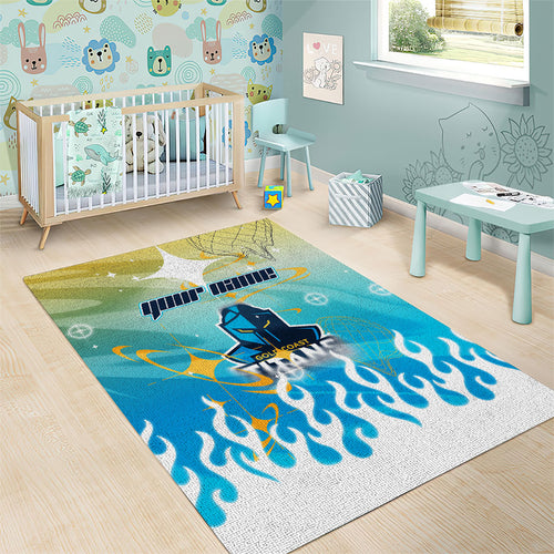 Personalized Gold Coast Titans Area Rug Y2K Grunge Aesthetic With Cyber Flames and Starburst Graphics