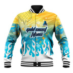 Personalized Gold Coast Titans Baseball Jacket Y2K Grunge Aesthetic With Cyber Flames and Starburst Graphics
