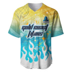 Personalized Gold Coast Titans Baseball Jersey Y2K Grunge Aesthetic With Cyber Flames and Starburst Graphics