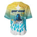 Personalized Gold Coast Titans Baseball Jersey Y2K Grunge Aesthetic With Cyber Flames and Starburst Graphics