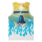 Personalized Gold Coast Titans Basketball Jersey Y2K Grunge Aesthetic With Cyber Flames and Starburst Graphics