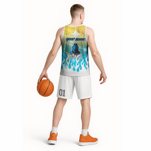 Personalized Gold Coast Titans Basketball Jersey Y2K Grunge Aesthetic With Cyber Flames and Starburst Graphics