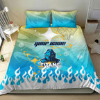 Personalized Gold Coast Titans Bedding Set Y2K Grunge Aesthetic With Cyber Flames and Starburst Graphics