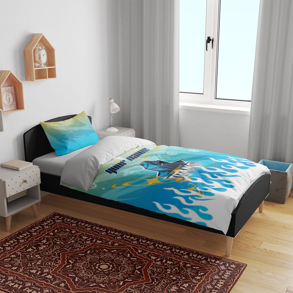 Personalized Gold Coast Titans Bedding Set Y2K Grunge Aesthetic With Cyber Flames and Starburst Graphics