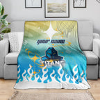 Personalized Gold Coast Titans Blanket Y2K Grunge Aesthetic With Cyber Flames and Starburst Graphics