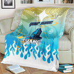Personalized Gold Coast Titans Blanket Y2K Grunge Aesthetic With Cyber Flames and Starburst Graphics