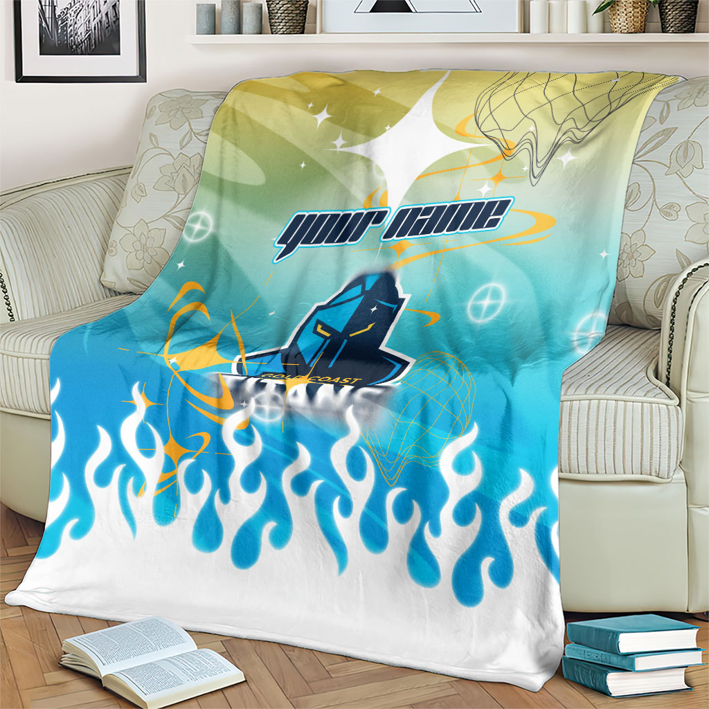 Personalized Gold Coast Titans Blanket Y2K Grunge Aesthetic With Cyber Flames and Starburst Graphics