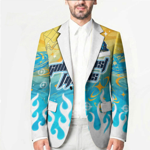 Personalized Gold Coast Titans Blazer Y2K Grunge Aesthetic With Cyber Flames and Starburst Graphics