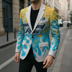 Personalized Gold Coast Titans Blazer Y2K Grunge Aesthetic With Cyber Flames and Starburst Graphics