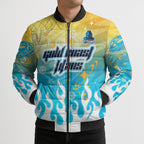 Personalized Gold Coast Titans Bomber Puffer Jacket Y2K Grunge Aesthetic With Cyber Flames and Starburst Graphics